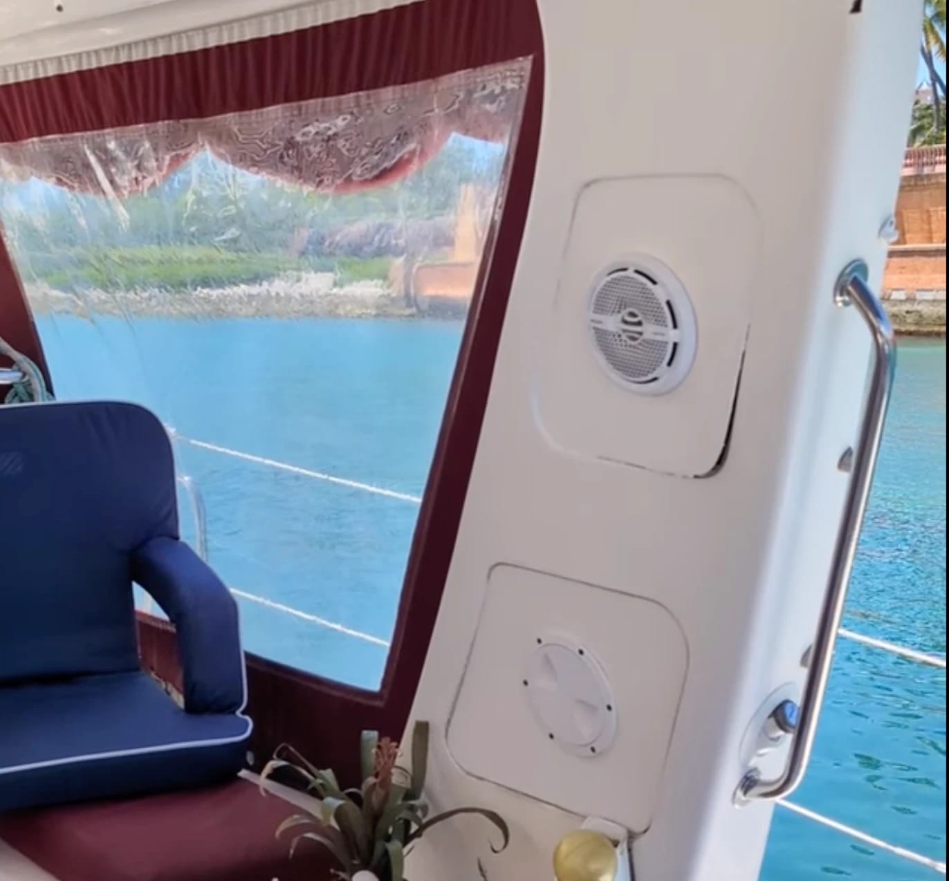 Sony XS-MP1611 marine speaker mounted in the cockpit of a boat