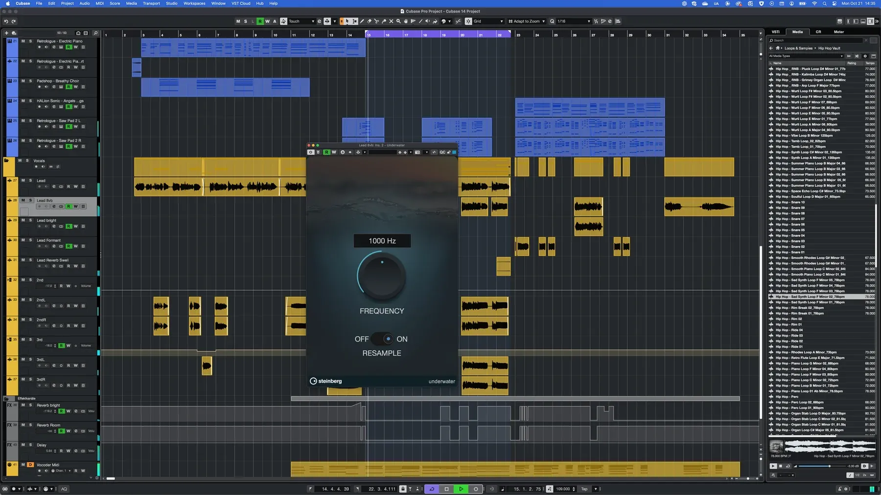 Screenshot of Cubase Elements interface – streamlined version of Cubase DAW for recording, composing, and mixing music