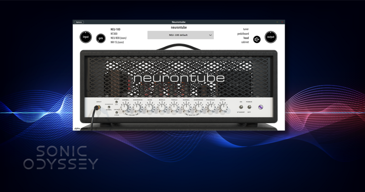 neurontube debut free guitar amp simulation plugin interface shown against a waveform background
