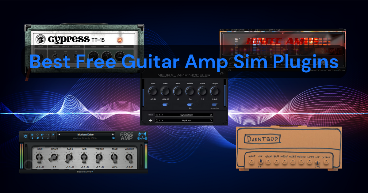 Best free guitar amp sim plugins featuring Neural Amp Modeler, Ignite Amps, Blue Cat Free Amp, Cypress TT-15, and Amped Stevie T