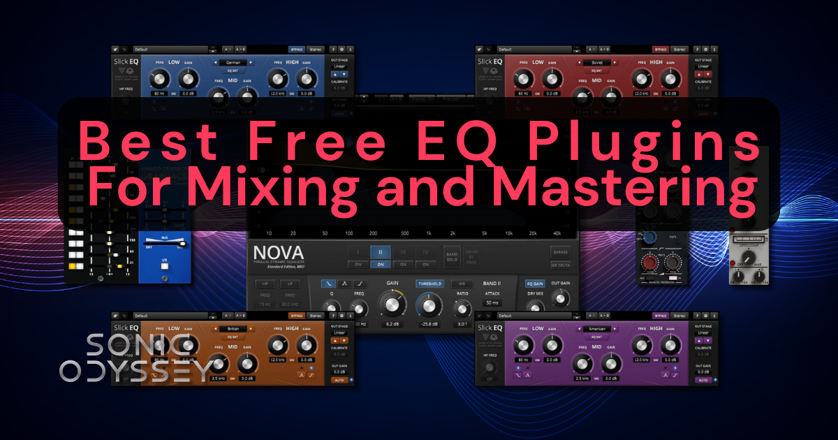 Free EQ plugins for mixing and mastering including TDR Nova, SlickEQ, SonEQ, and other popular parametric and analog-style EQ tools.