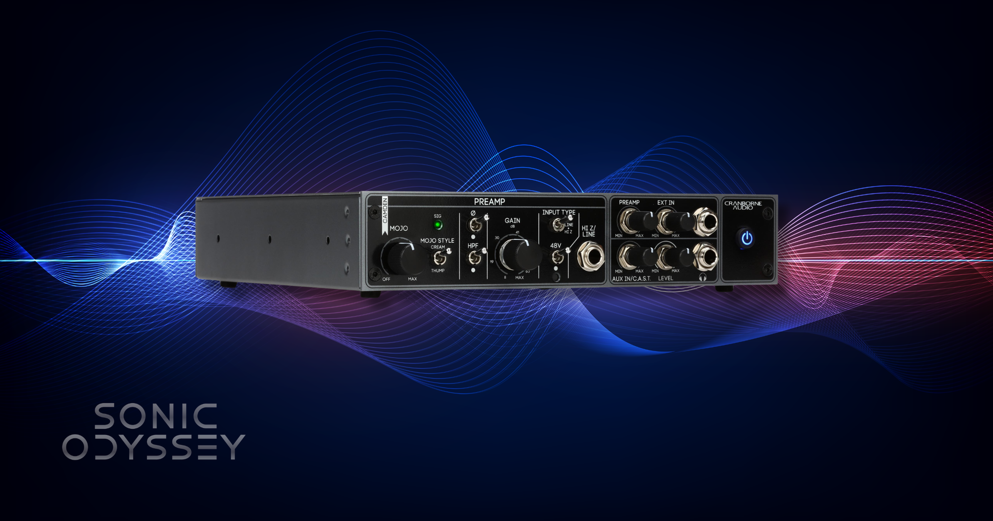 Cranborne Audio Camden EC1 mic preamp front panel with Mojo control for clean gain and analog saturation