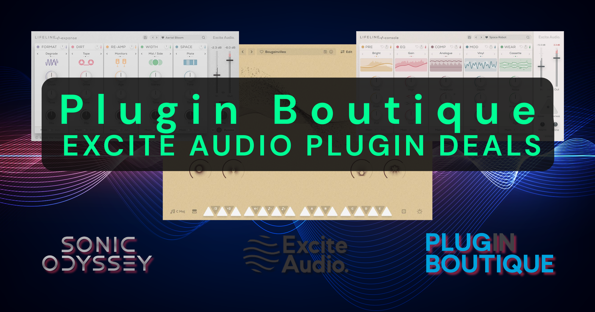 Excite Audio plugin deals on Plugin Boutique featuring Lifeline Expanse and Lifeline Console creative audio plugins