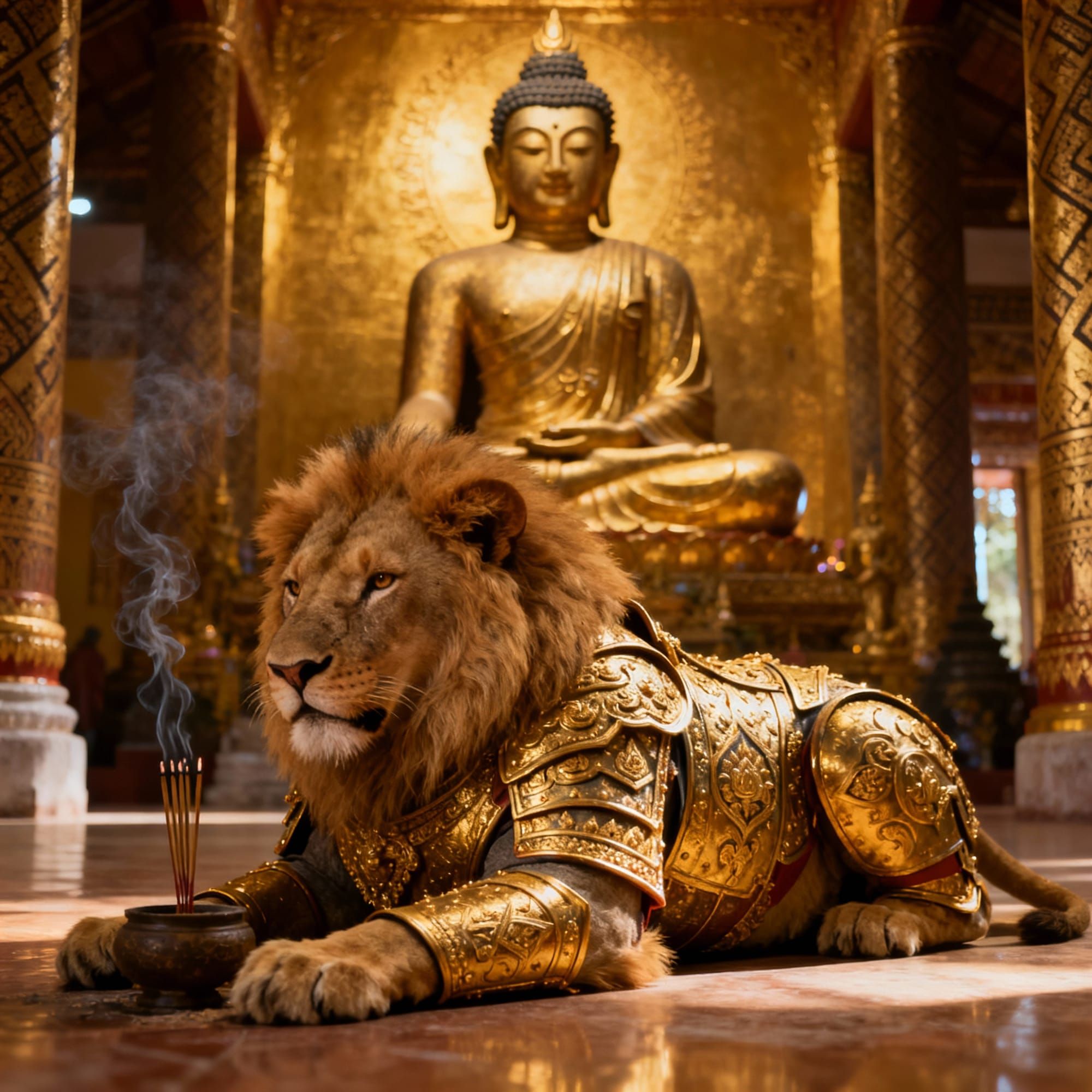 Incense‑Lion at the Hall — Protecting the Innocence Within: When the guardian lion stands at your threshold, your pure heart remains inviolate.