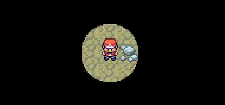 A screenshot of a pixellated game where the player cannot see their surroundings due to darkness.