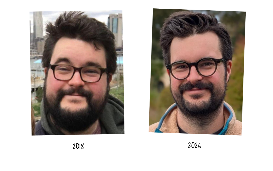 A man's face from different dates showing weight loss.