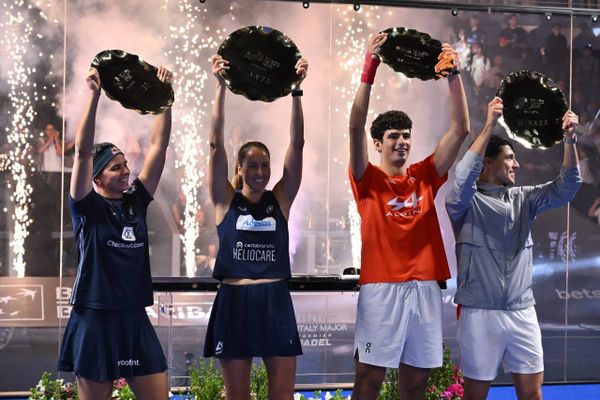 Brea, Triay, Coello and Tapia raise their trophies on the Foro Italico podium after the Italy Major 2026 finals