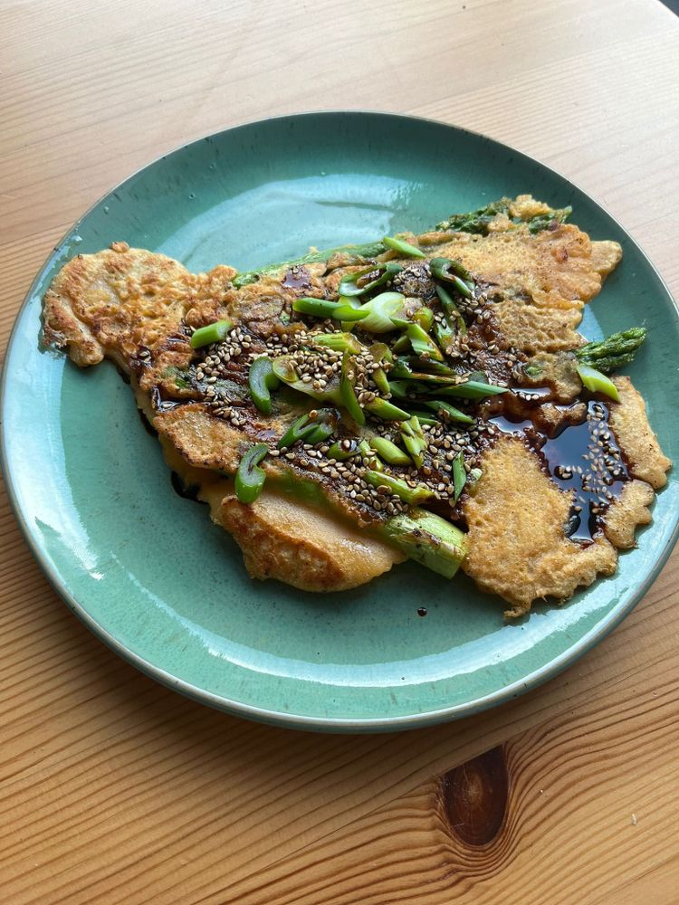 Korean Pancakes with Asparagus Inspired by Ottolenghi
