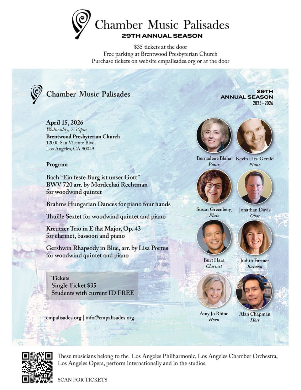 Chamber Music Palisades Presents Eclectic Spring Concert April 15