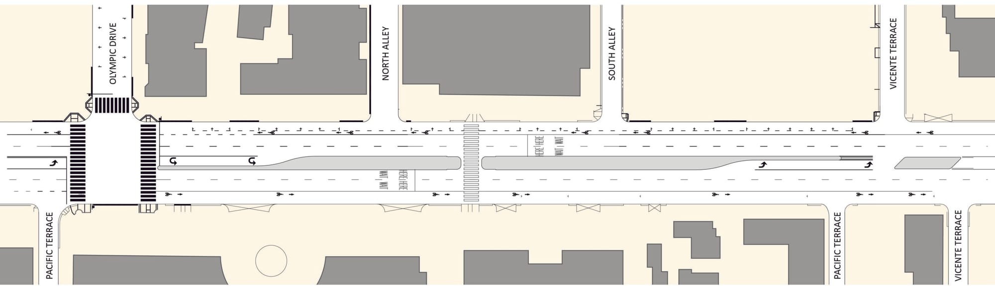 A map showing the new median proposed for Ocean Avenue. (Map courtesy Andrew Maximous/City of Santa Monica)