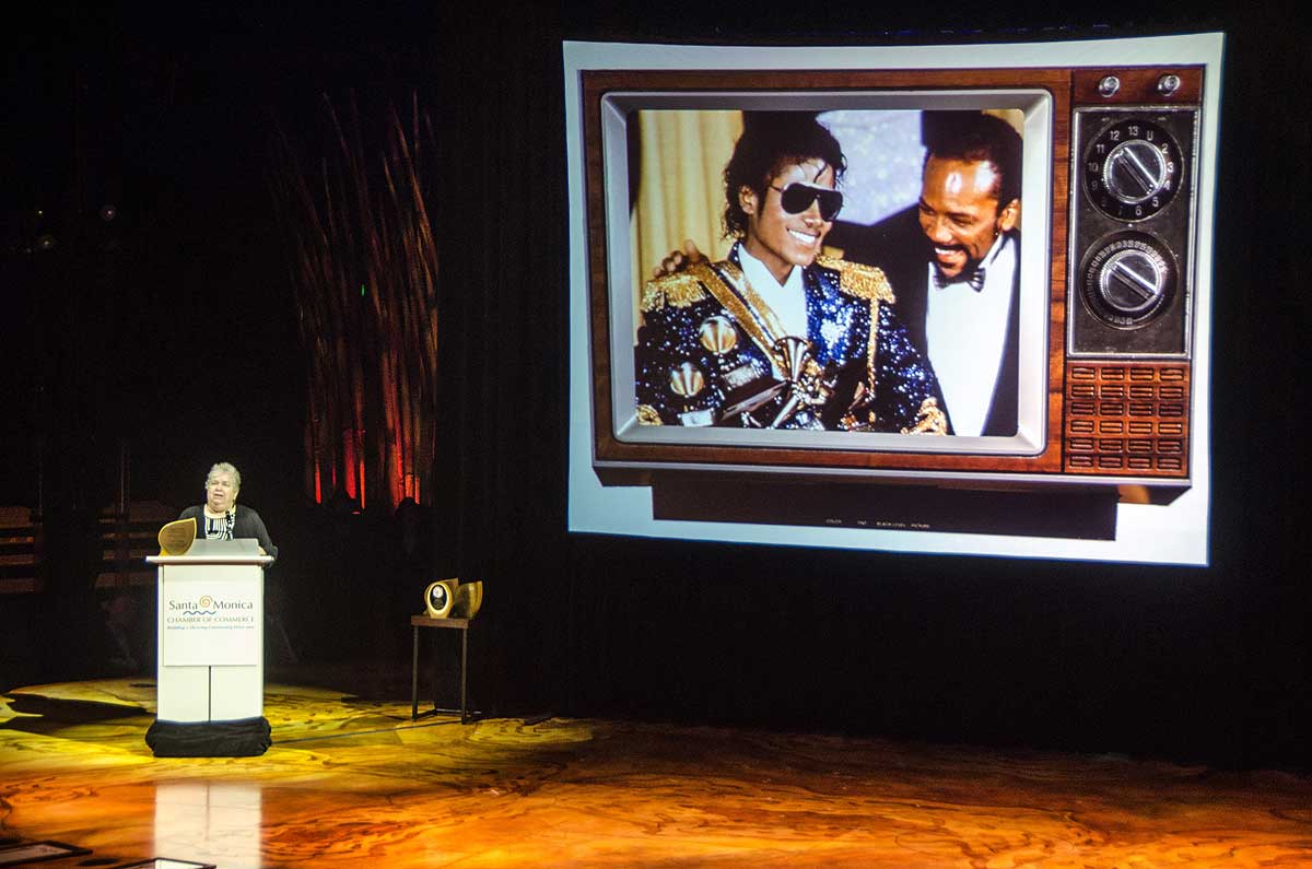 ON STAGE: Santa Monica Mayor Pam O'connor speaks during the Santa Monica Chamber of Commerce's State of the City event on Monday. (Fabian Lewkowicz fabianLewkowicz.com)