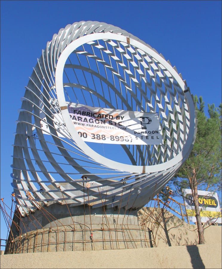 Work crews installed this lookout structure earlier this month at the site of a future Civic Center Park, currently known as Palisades Garden Walk. Park visitors will be able to stand inside of the structure and look out over the ocean. City officials expect the park to be completed in August of 2013.