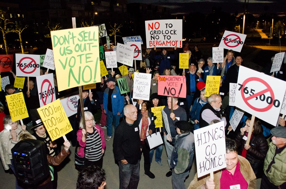 Residents opposed to the Hines development gather outside of a recent City Council meeting. (Paul Alvarez Jr.)