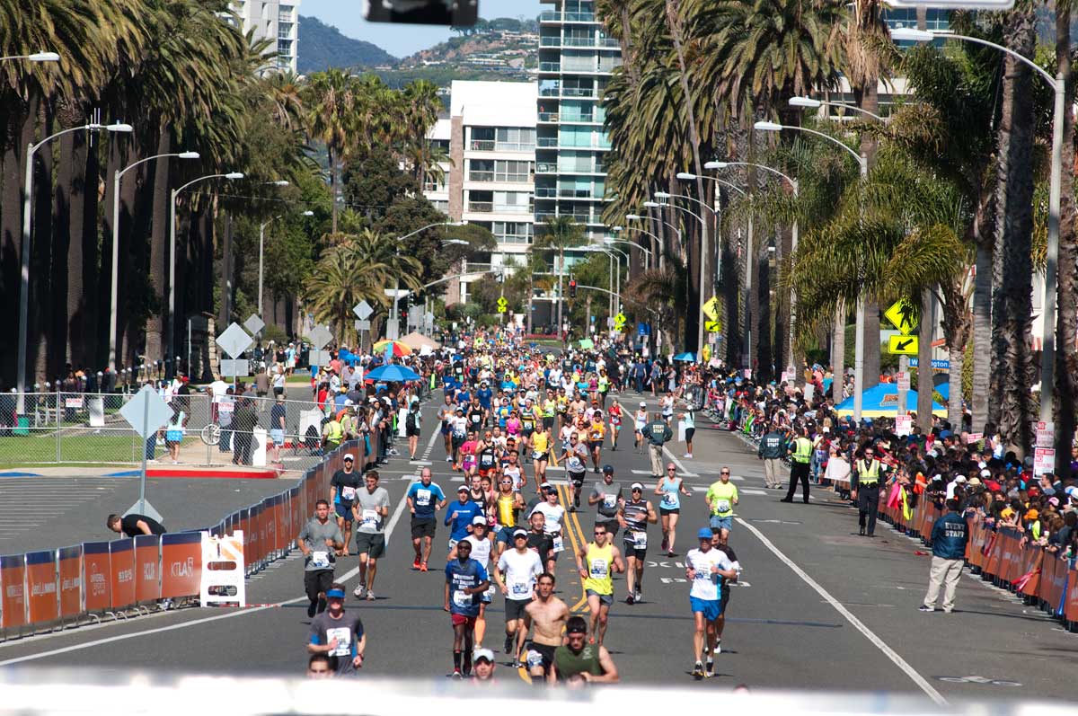 Runners make their way to the finish line of this year's Los Angeles Marathon. (Morgan Genser editor@www.smdp.com)