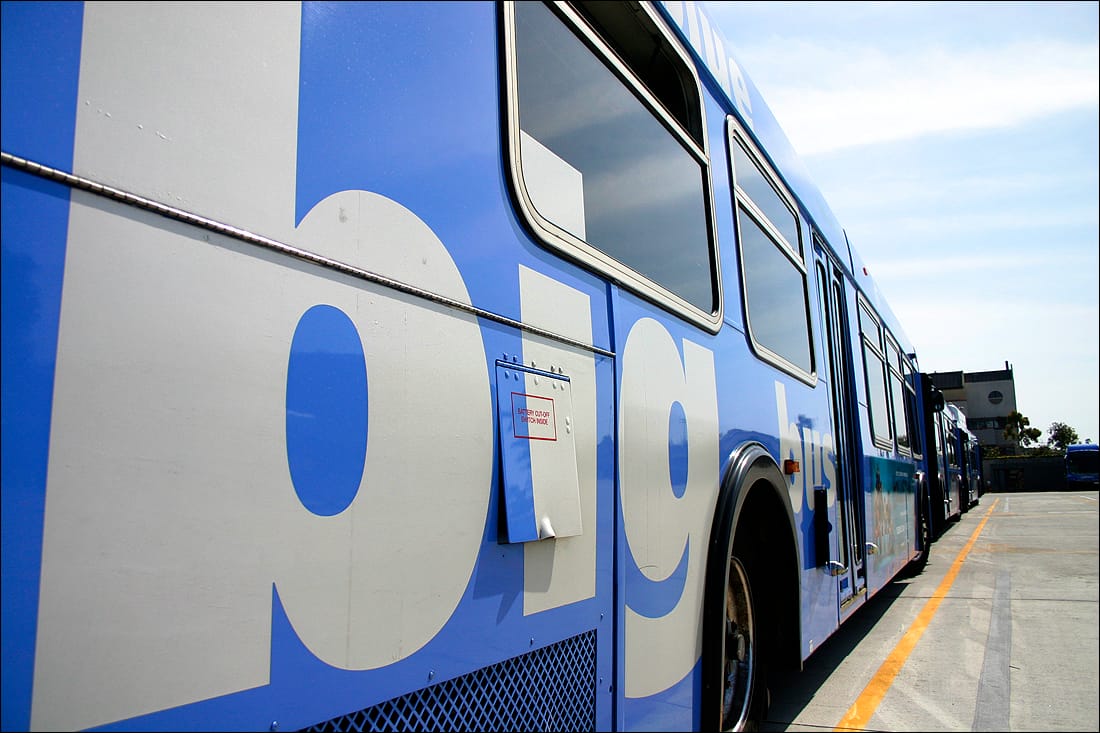 Buses line the Big Blue Bus yard on Monday.