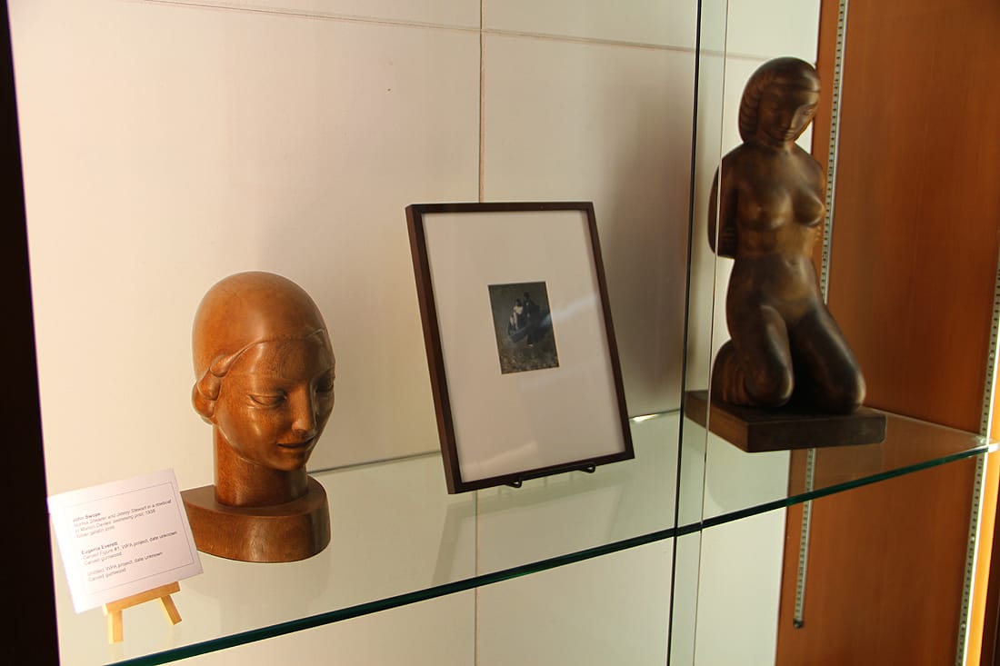 City Hall's Art Bank includes sculptures by Eugenia Everett (left and right) and even a picture of Norma Shearer and Jimmy Stewart in a row boat in Marion Davies' swimming pool, which is now part of the Annenberg Community Beach House. (Photo by Ashley Archibald)