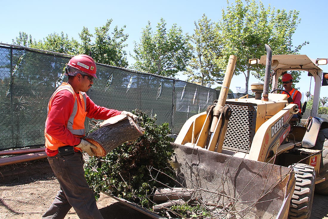 Work continues on Genser Square in front of City Hall. (Photo by Daniel Archuleta)