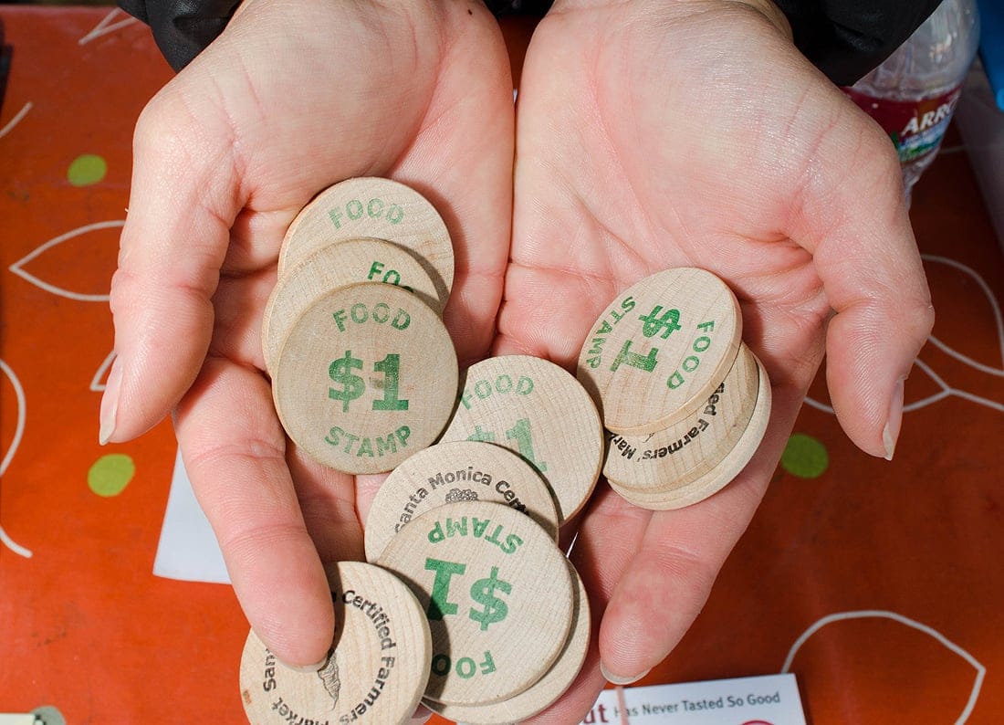 If you have EBT you can swipe your card and get these chips to shop around at the local Farmers' Markets. (Photo by Paul Alvarez Jr.)