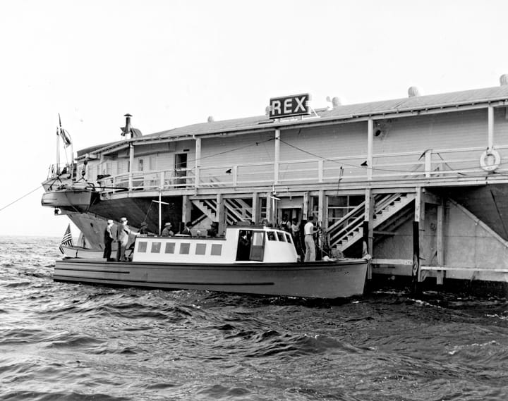 The S.S. Rex, a brainchild of mobster Tony Cornero, floated off the Santa Monica coast in the late 1930s, allowing people to gamble, drink and dance without fear of being arrested. (Photo courtesy Santa Monica History Museum)