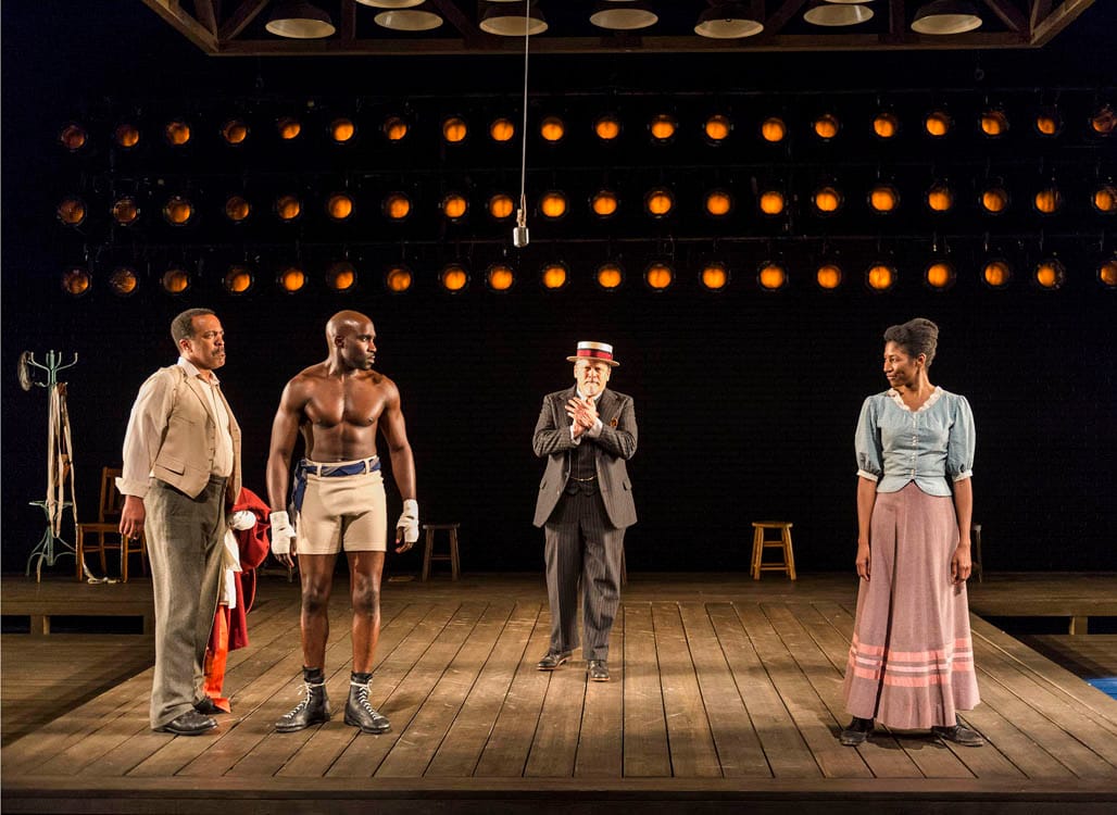 ON STAGE: (L to R) Robert Gossett, David St. Louis, Keith Szarabajka and Diarra Oni Kilpatrick in the world premiere of ‘The Royale.' Marco Ramirez's powerful new play opened on May 5 at Center Theatre Group's Kirk Douglas Theatre and continues through June 2, 2013. (Photo courtesy Craig Schwartz )