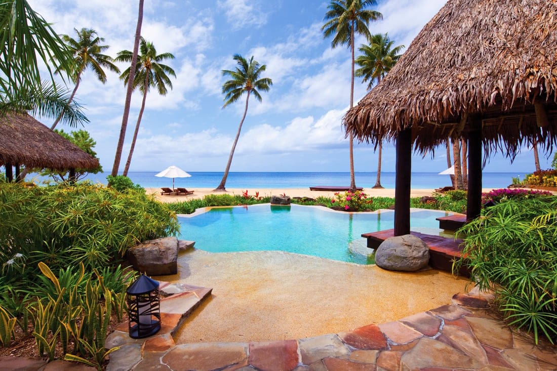 A private villa at the Laucala Island Resort in Fiji comes with an infinity pool and private beach.