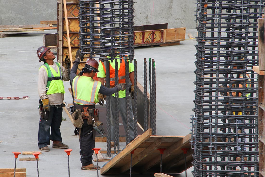 COMING SOON: A crew installs a rebar support at a construction site on Broadway on Wednesday. (Photo by Daniel Archuleta)