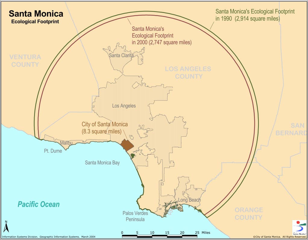 BIG: This map illustrates how many square miles it takes to support Santa Monica's population. (Image courtesy city of Santa Monica)