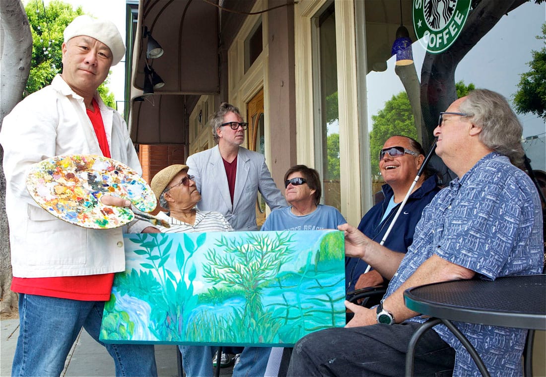 STARBUCKS CULTURE: Artist Curtis Nishiyama tries in vain to get friends to appreciate his art. (Photo courtesy Matthew Hynes)