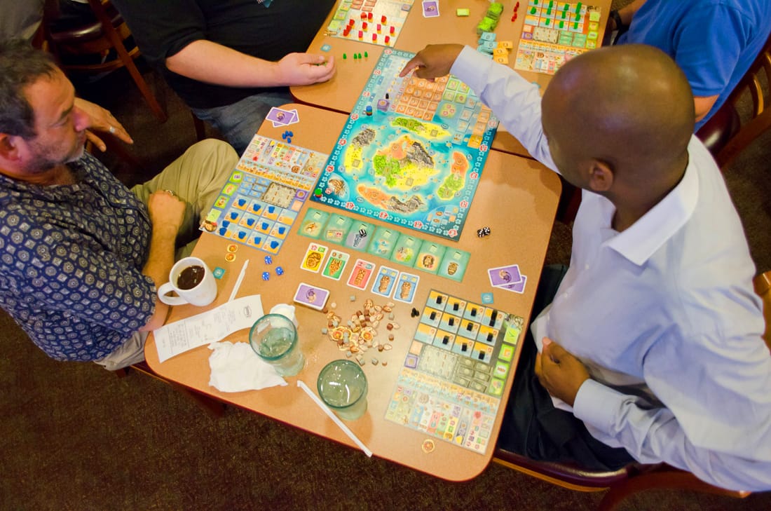 MAKING MOVES: Westside Gamers gather at the Denny's on Lincoln Boulevard last week to play board games. (Paul Alvarez Jr. editor@www.smdp.com)