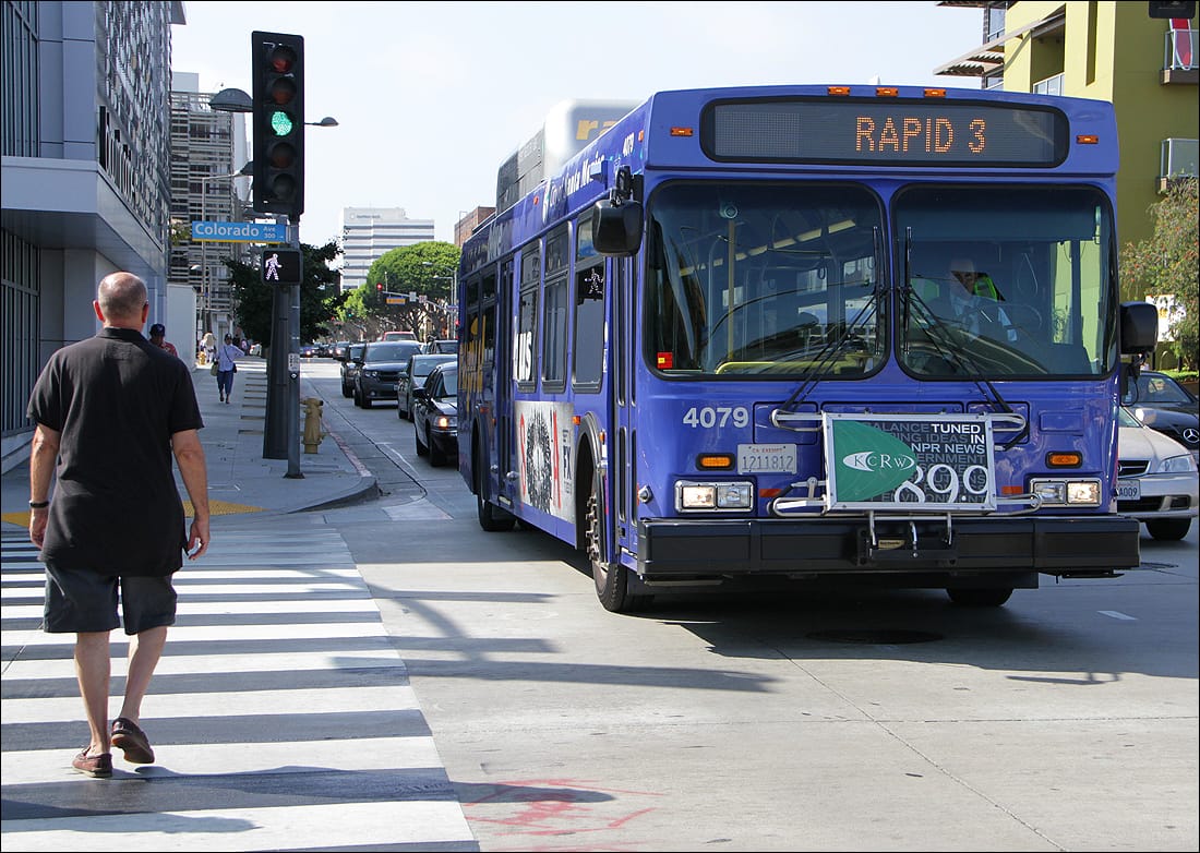 A Big Blue Bus travels down Fourth Street on Tuesday.