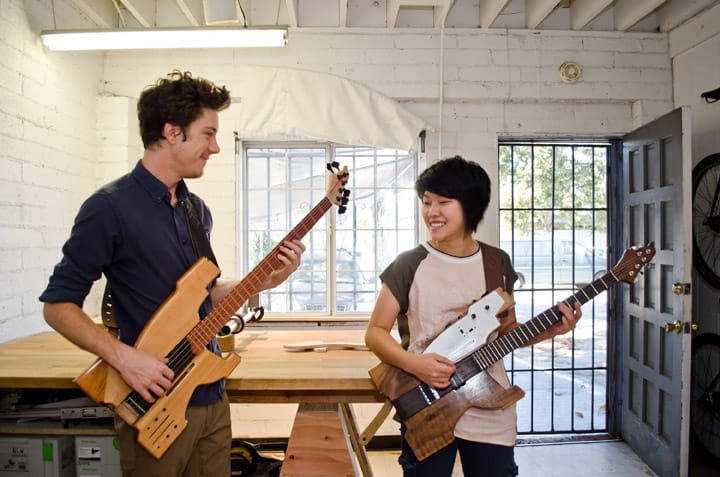 Noah Watenmaker and Thao Pham jam together on their kitars in their studio by Bergamot Station. (Paul Alvarez, Jr. editor@www.smdp.com)