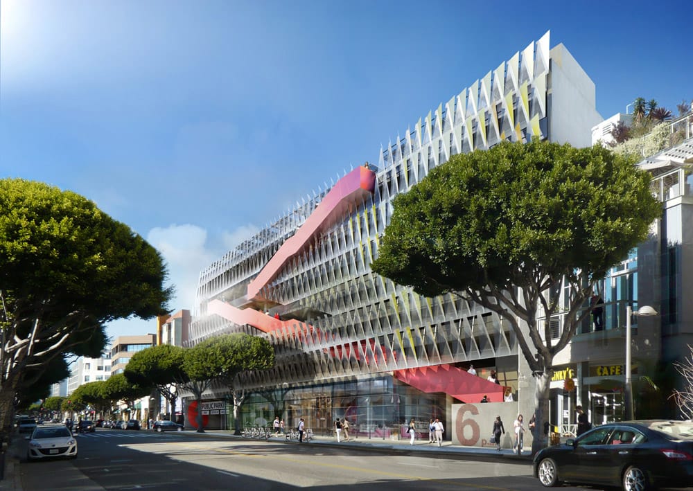 A rendering of Parking Structure 6 and its storefronts on Second Street. (Image courtesy City of Santa Monica)