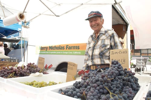 WW II Veteran Harry Nicholas, 91, has been selling his grapes at the Santa Monica Farmers' Market since it started. (Paul Alvarez, Jr. editor@www.smdp.com)