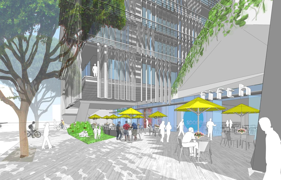 LOOK OF THE FUTURE? The current home of Fred Segal is slated to be redeveloped into a mixed-use property. (Rendering courtesy Thomas Properties Group, Inc.)