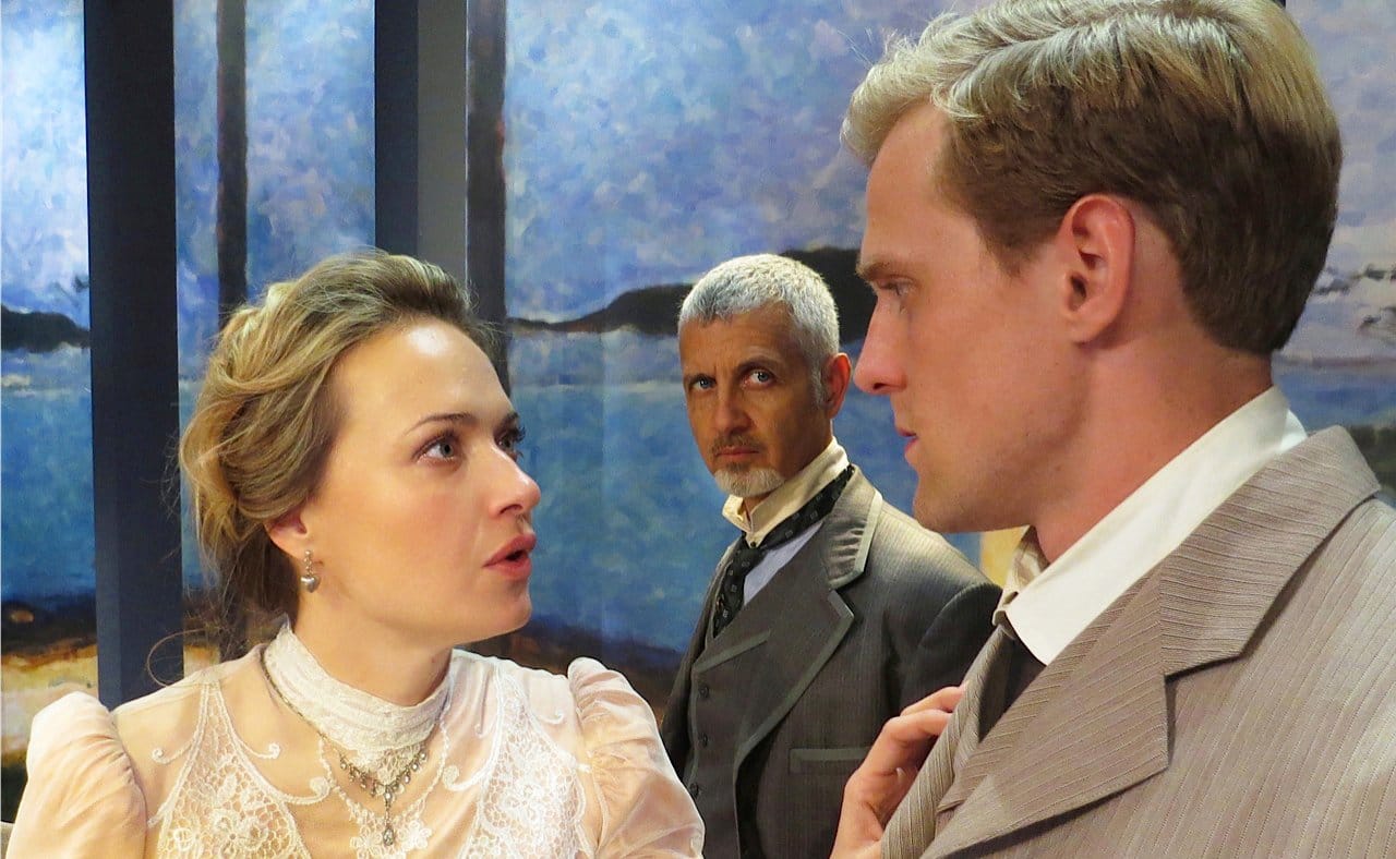 Heather Anne Prete, Jack Stehlin, and Burt Grinstead in 'Creditors,' a co-production from The Odyssey Theatre and The New American Theatre.