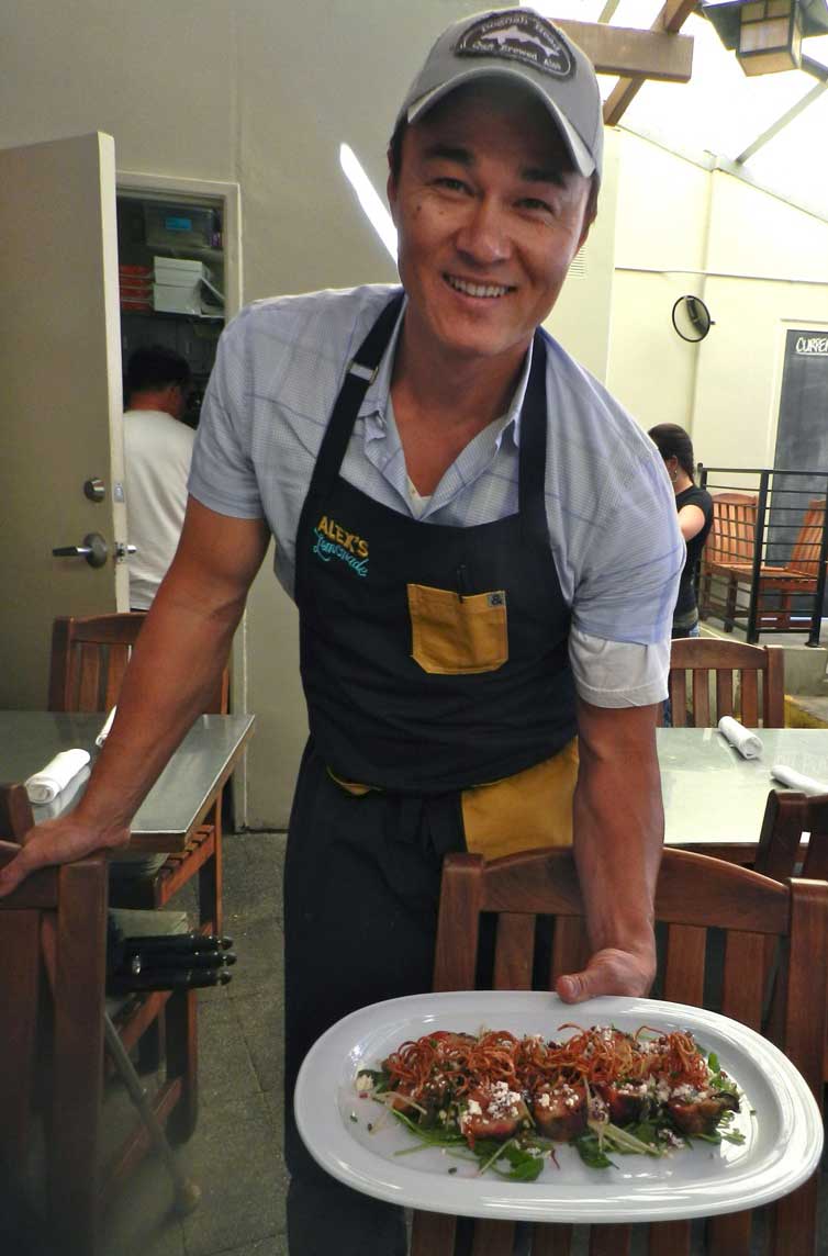 Chef Tom Hugenberger of the Library Ale House with his roasted beet salad. (Photo courtesy Ken Plotin)