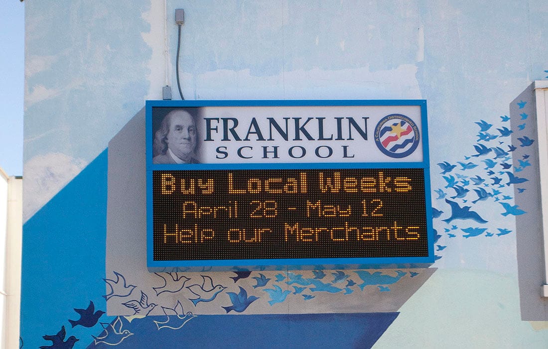 Animated signs like this one at Franklin Elementary School will now be allowed at Santa Monica's private schools. (File photo)