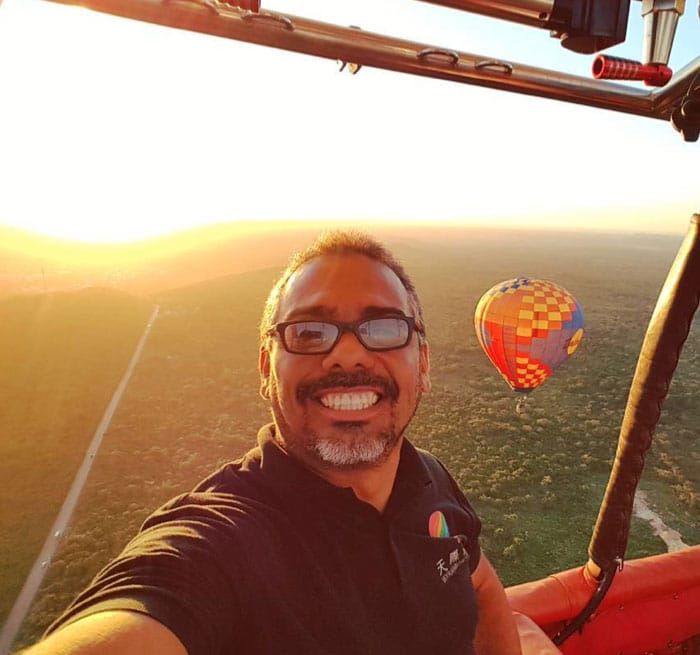 Luis Leonardo during a hot air balloon flight in the Dominican Republic.