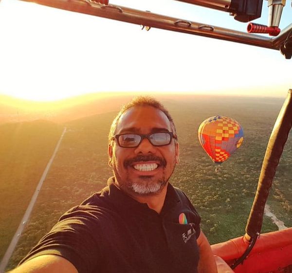 Luis Leonardo during a hot air balloon flight in the Dominican Republic.