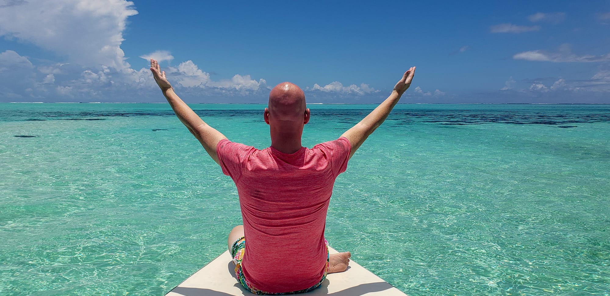 Ohad Sternberg on his paddle board over the Bora Bora lagoon