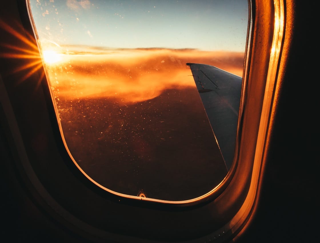 Sunset through an airplane window