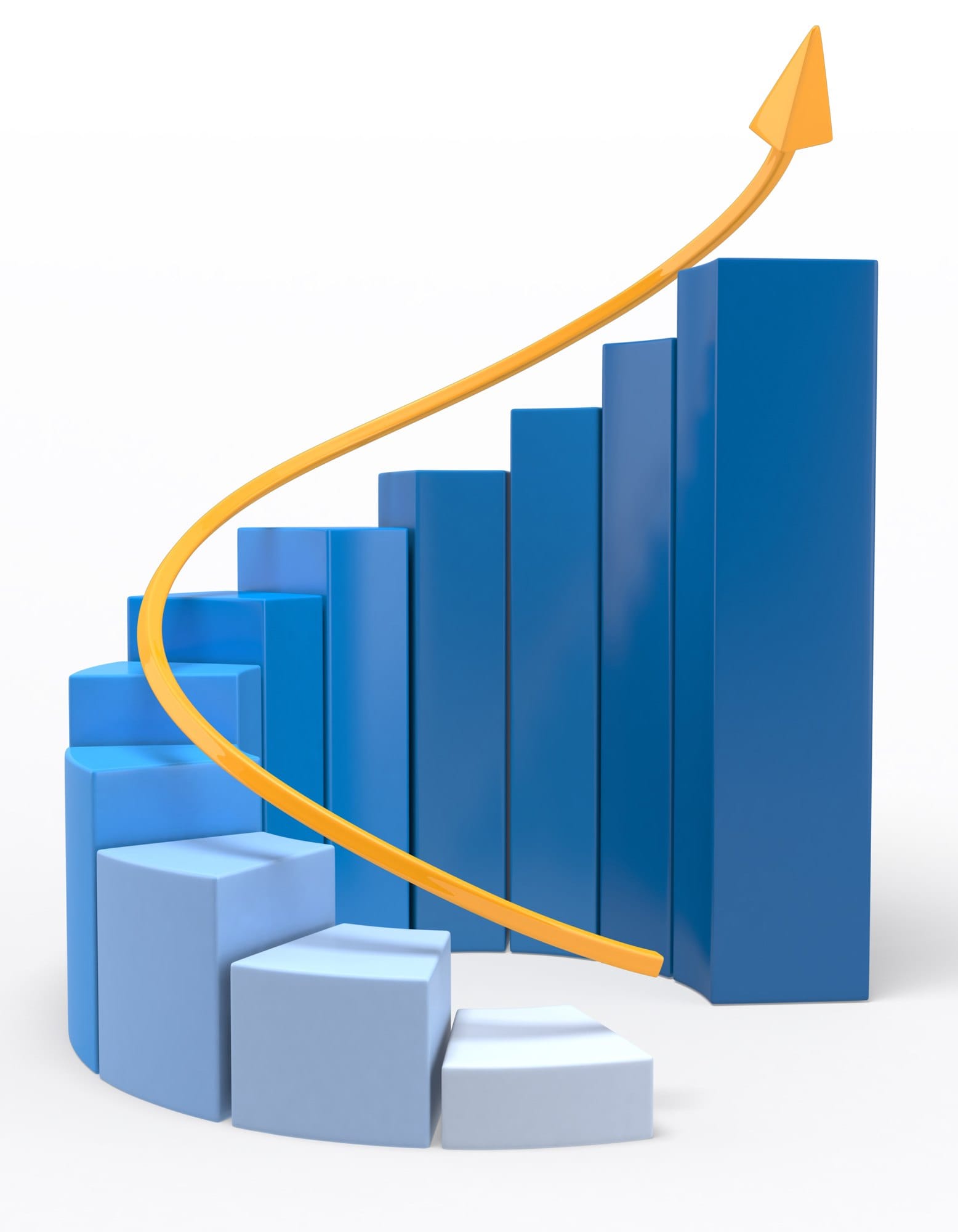 3D Growth Bar Graph - Isolated Over A White Background