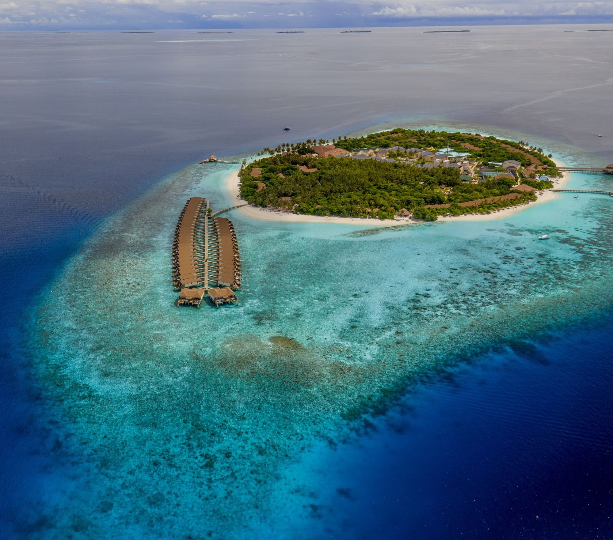 Aerial view of a tropical island and jetty
