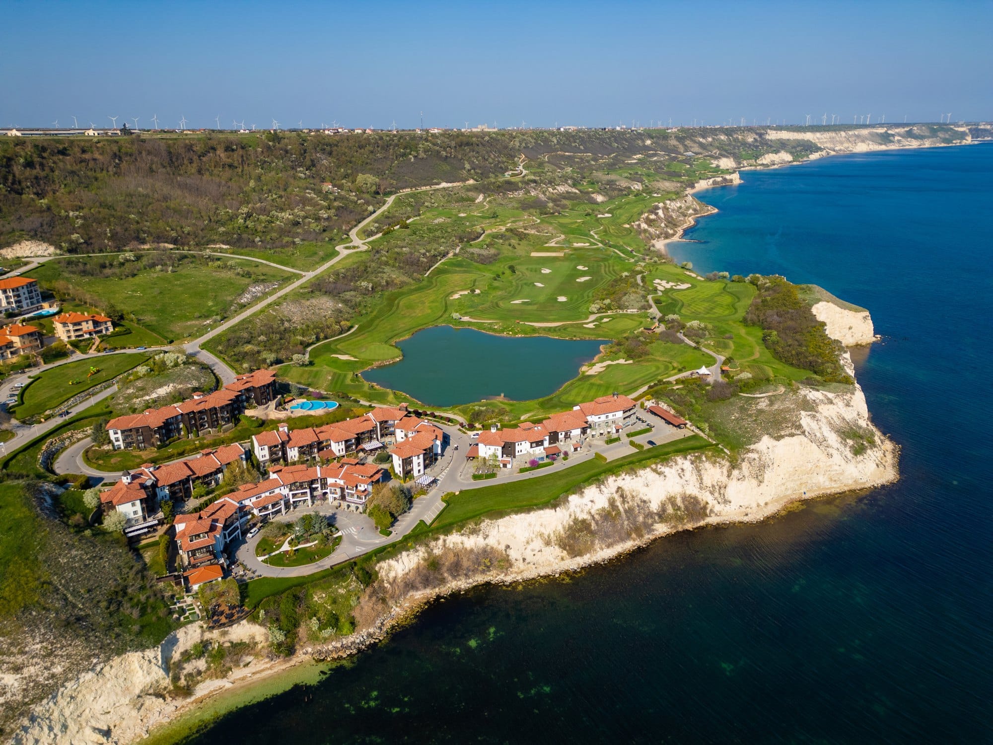 Aerial View of Golf Course by the Sea