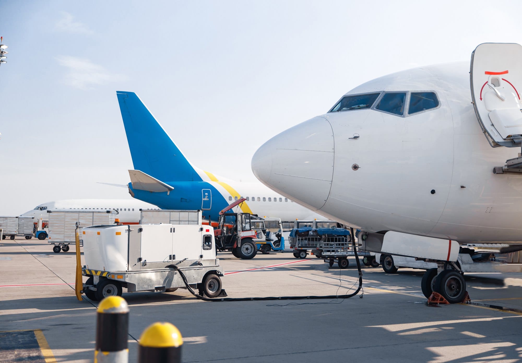 Refueling of the airplane before flight. Aircraft maintenance fuel at the airport outdoors