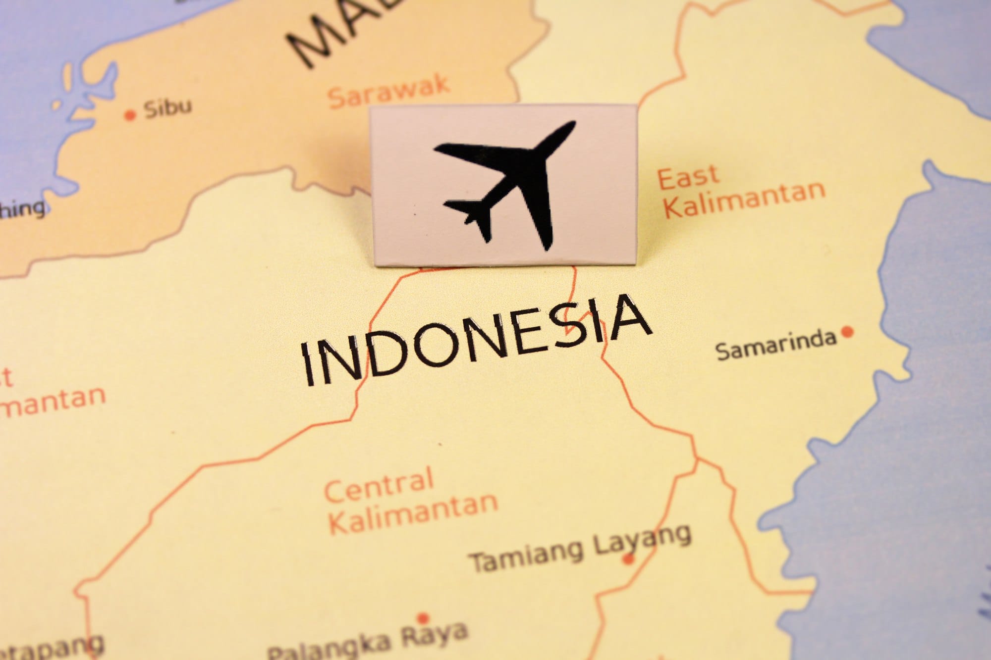 Airplane Icon on Map of Indonesia
