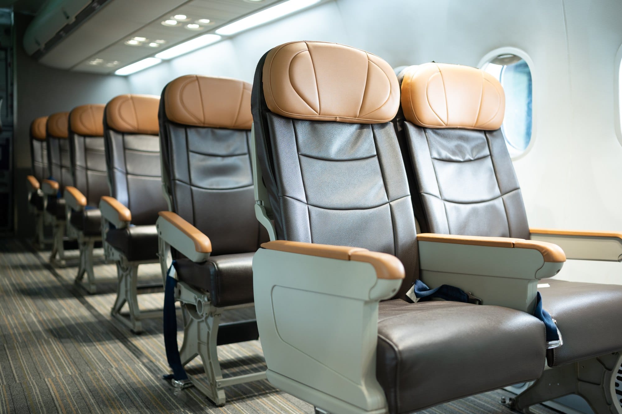 Comfortable Airplane Seating in Clean Interior Cabin