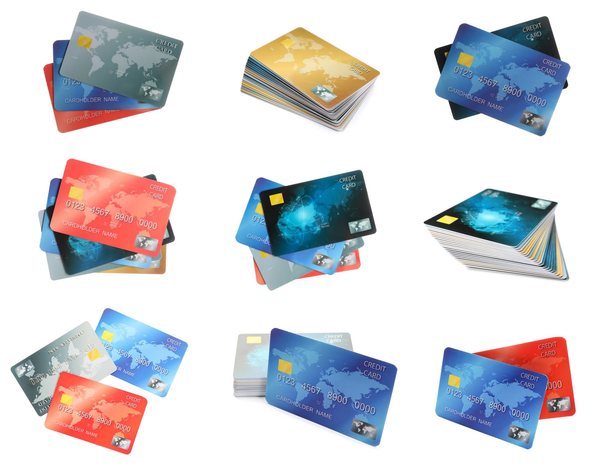 Assorted Credit Cards on a White Background