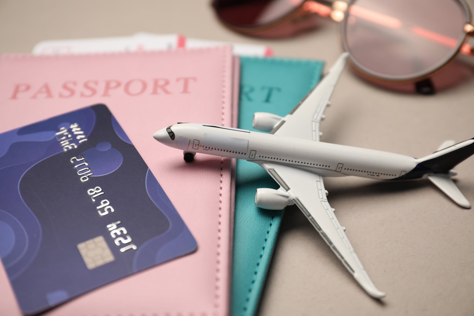 Aviation Travel Planning with Plane, Passport, Credit Card