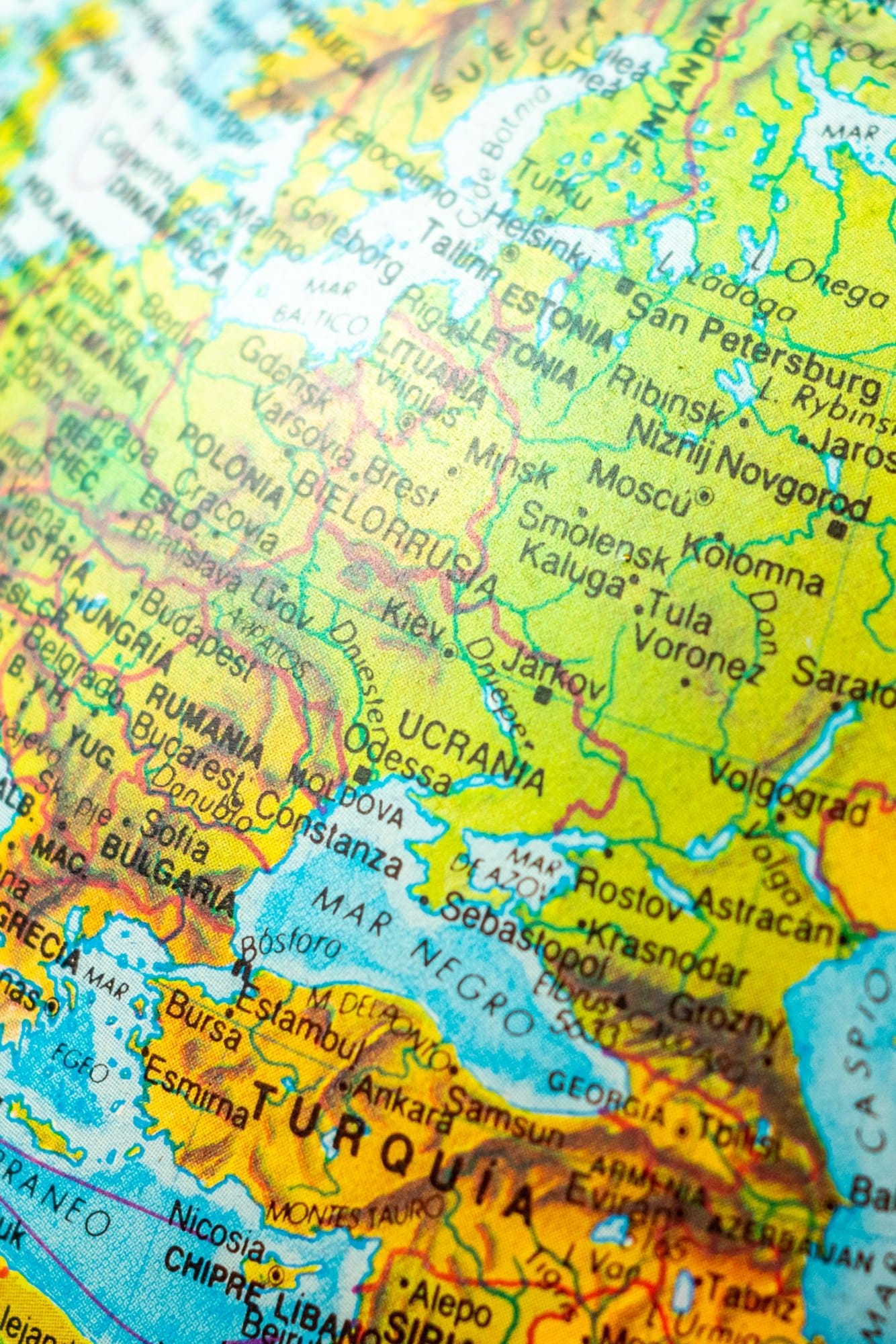 Detailed Close-Up of a Colorful Terrestrial Globe